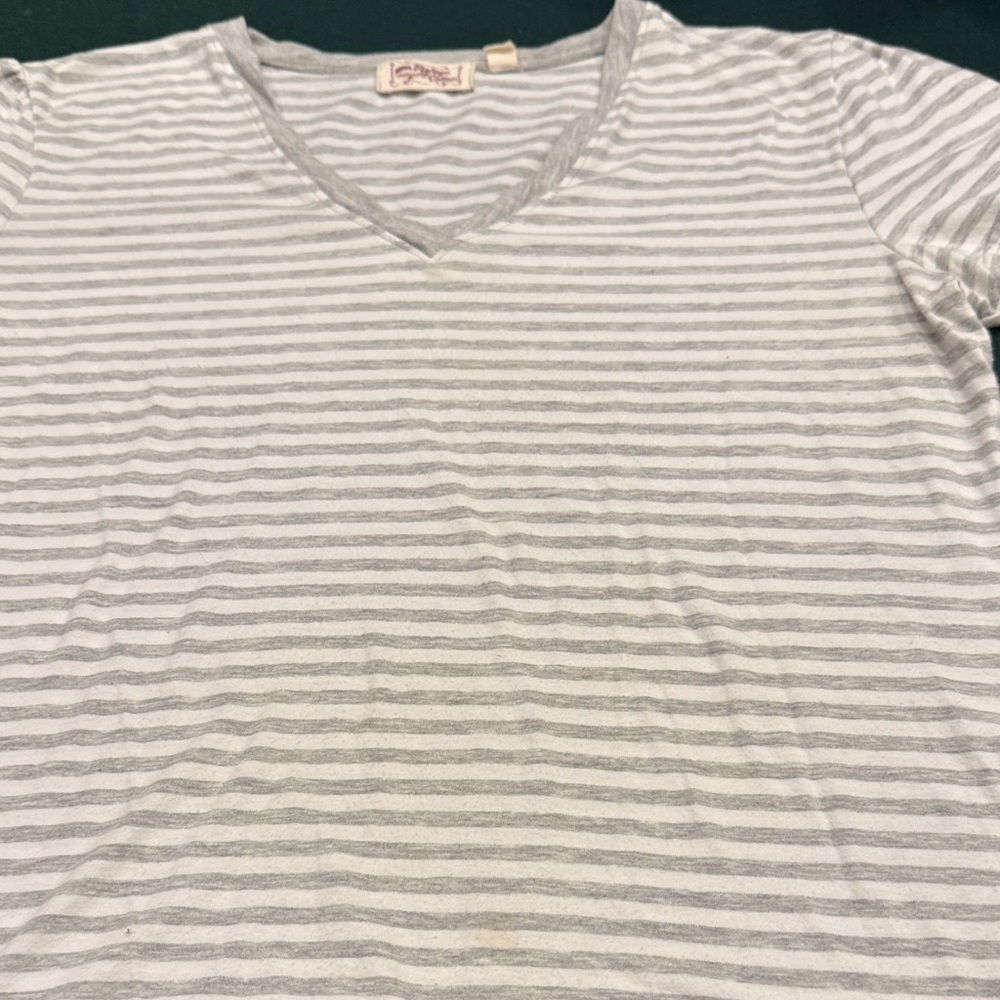 Striped Gray V-Neck Short Sleeve Tee